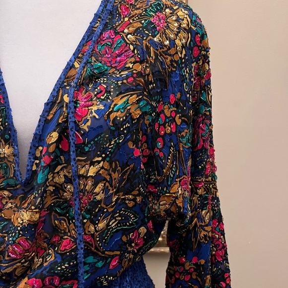 Playful Vintage Diane Freis Originals Beaded Sequin Tired Mini Ruffle Dress 💙❤️ - Picture 2 of 6